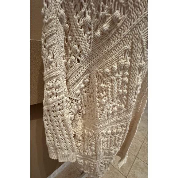 Lucky Brand Open Knit Crochet Cardigan Sweater women's Medium Cream Size XL - Picture 2 of 7